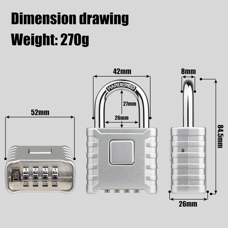Diyife Heavy Duty Combination Padlock, Large Outdoor Padlock [One-Touch Unlocking] High Security Weatherproof, Design of Hidden Password Suitable for Locker, Home, School, Garage, Fences, Silver - Image 2